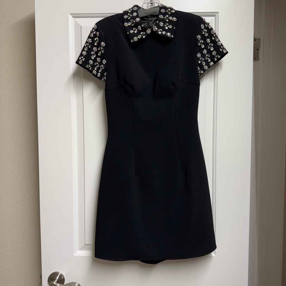 Jovani Black Mini Dress with Embellished Sleeves